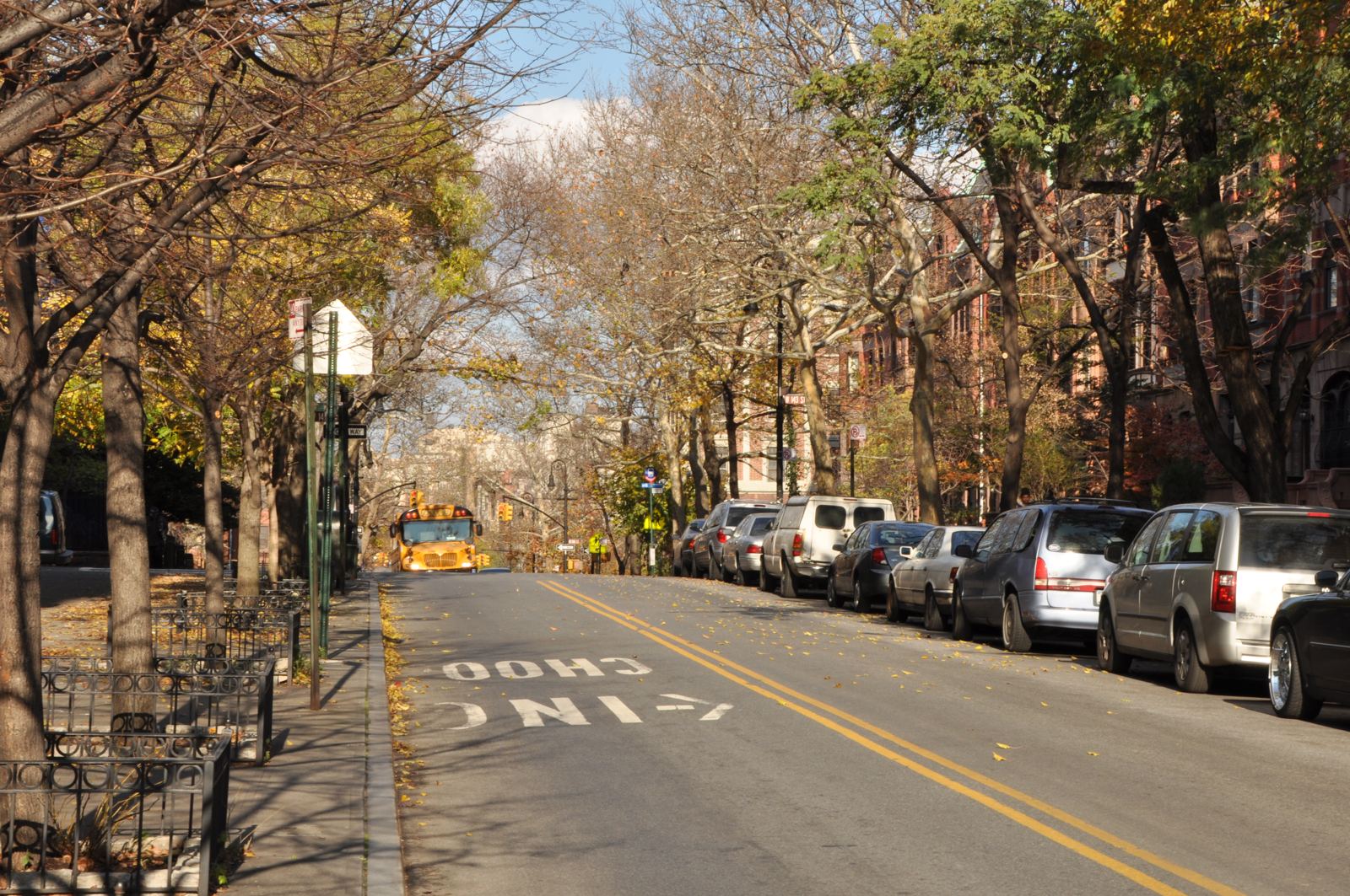 Tree-lined Convent Avenue looking south in autumn